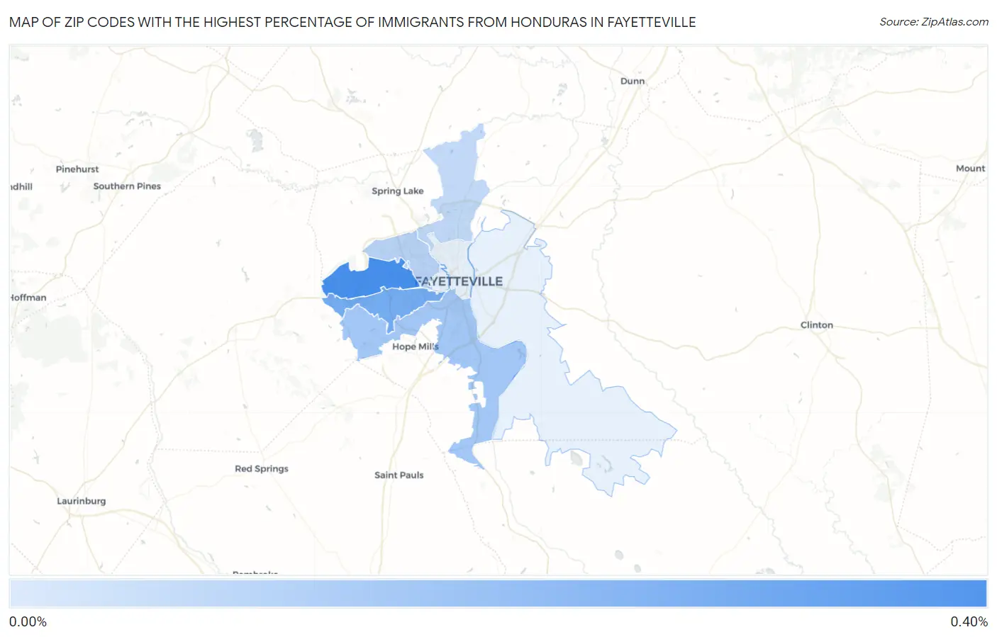 Zip Codes with the Highest Percentage of Immigrants from Honduras in Fayetteville Map
