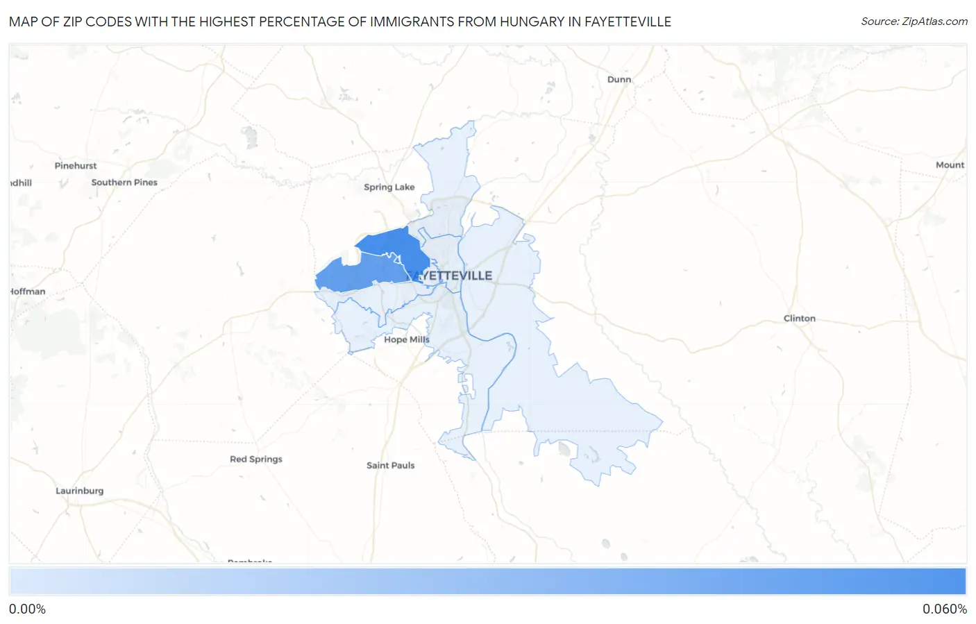 Zip Codes with the Highest Percentage of Immigrants from Hungary in Fayetteville Map