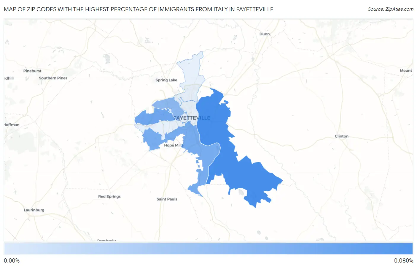 Zip Codes with the Highest Percentage of Immigrants from Italy in Fayetteville Map