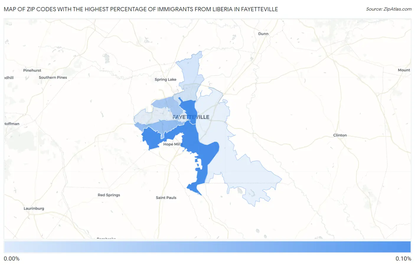 Zip Codes with the Highest Percentage of Immigrants from Liberia in Fayetteville Map