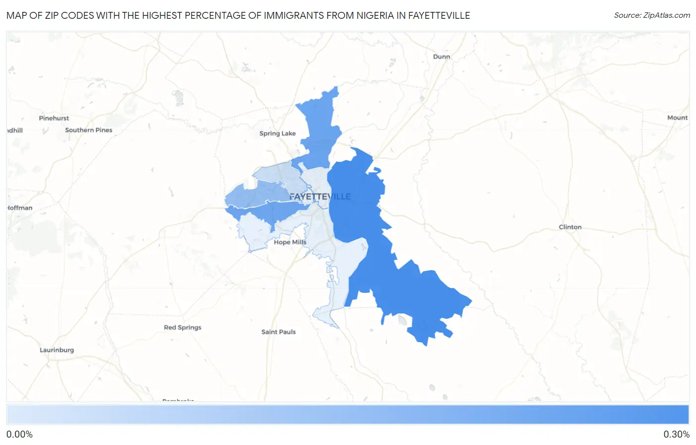 Zip Codes with the Highest Percentage of Immigrants from Nigeria in Fayetteville Map