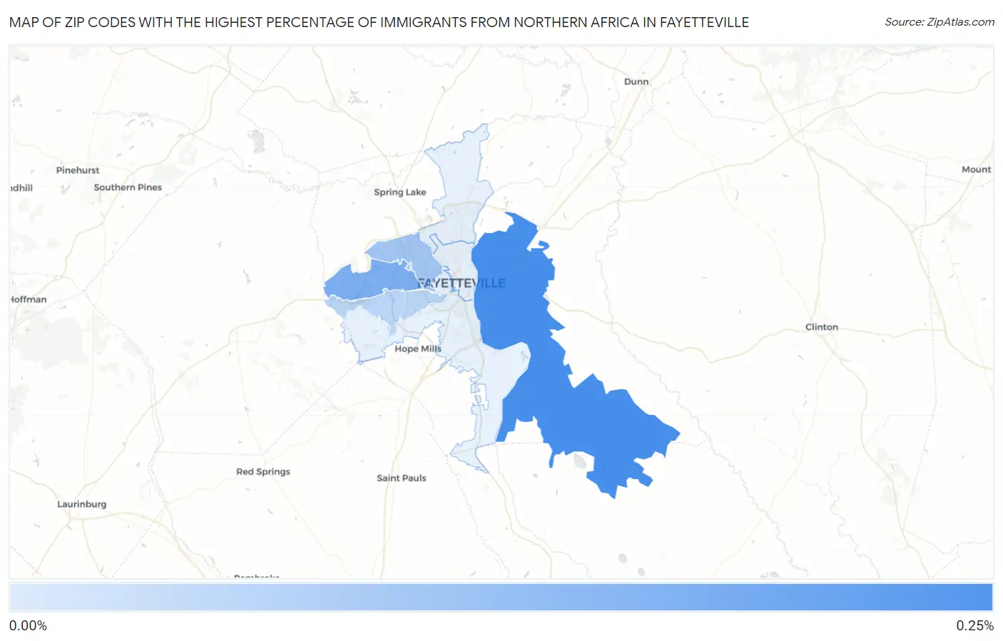 Zip Codes with the Highest Percentage of Immigrants from Northern Africa in Fayetteville Map