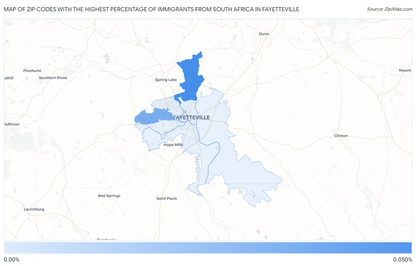 Zip Codes with the Highest Percentage of Immigrants from South Africa in Fayetteville Map