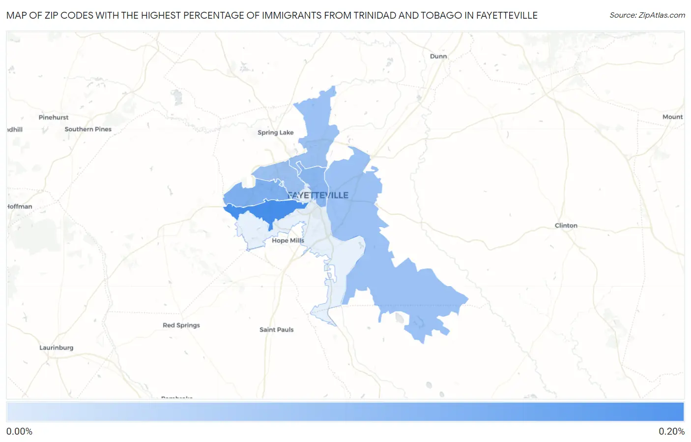 Zip Codes with the Highest Percentage of Immigrants from Trinidad and Tobago in Fayetteville Map