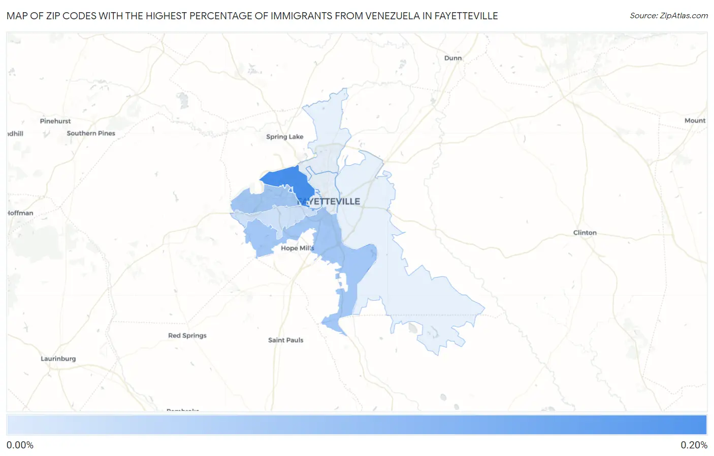 Zip Codes with the Highest Percentage of Immigrants from Venezuela in Fayetteville Map