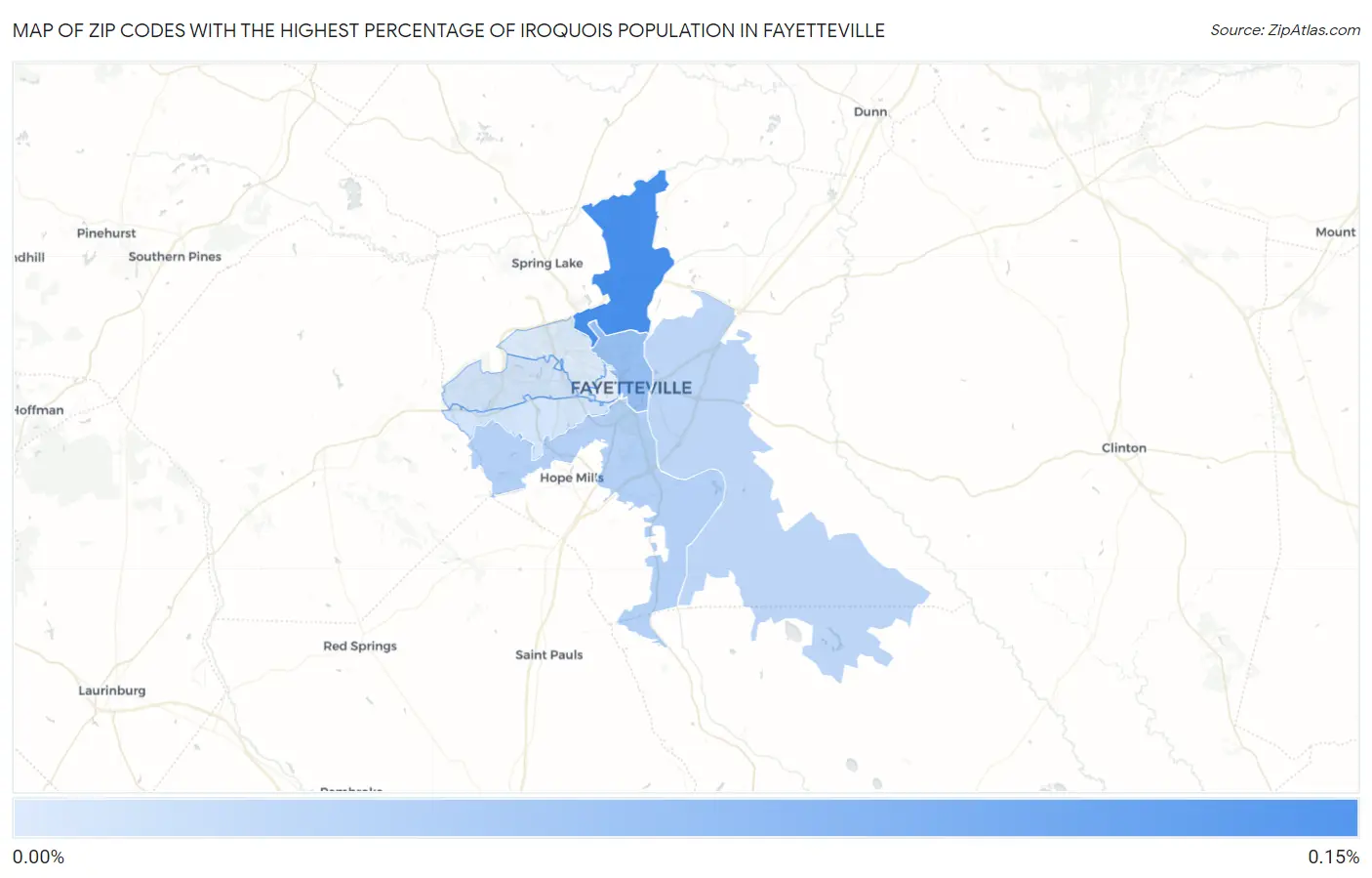 Zip Codes with the Highest Percentage of Iroquois Population in Fayetteville Map
