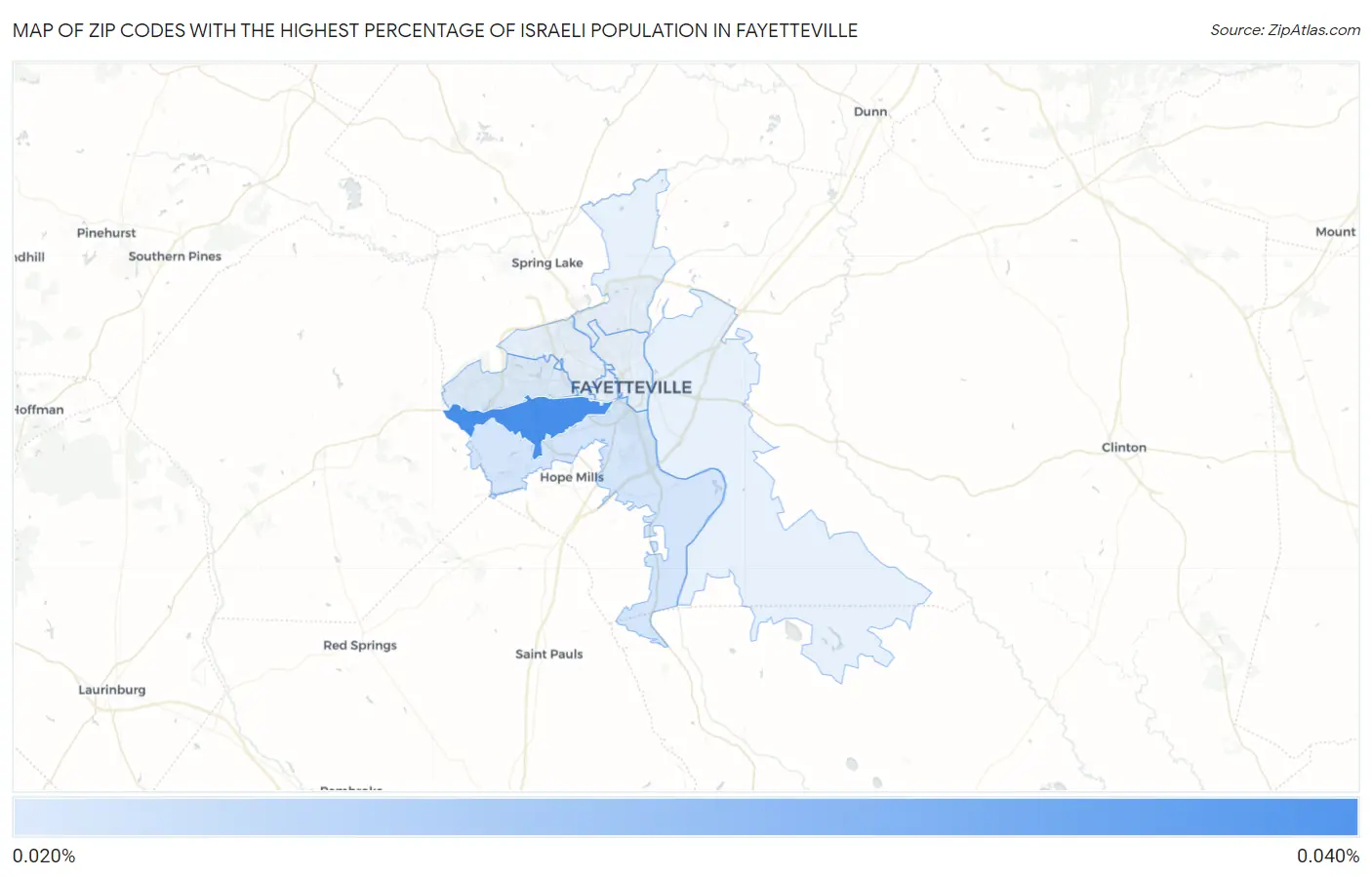 Zip Codes with the Highest Percentage of Israeli Population in Fayetteville Map