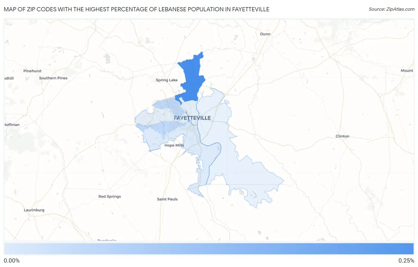 Zip Codes with the Highest Percentage of Lebanese Population in Fayetteville Map