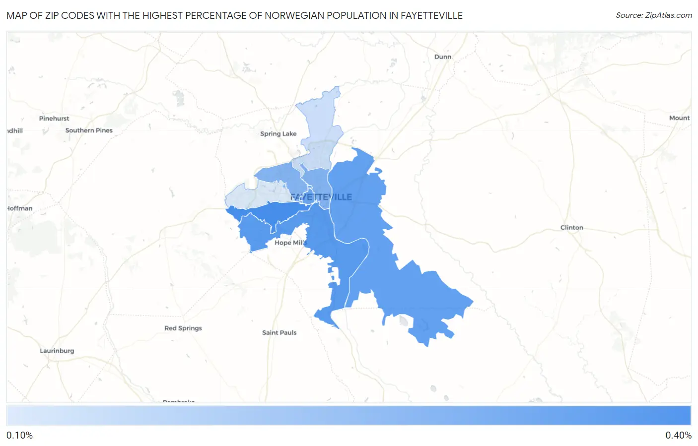 Zip Codes with the Highest Percentage of Norwegian Population in Fayetteville Map