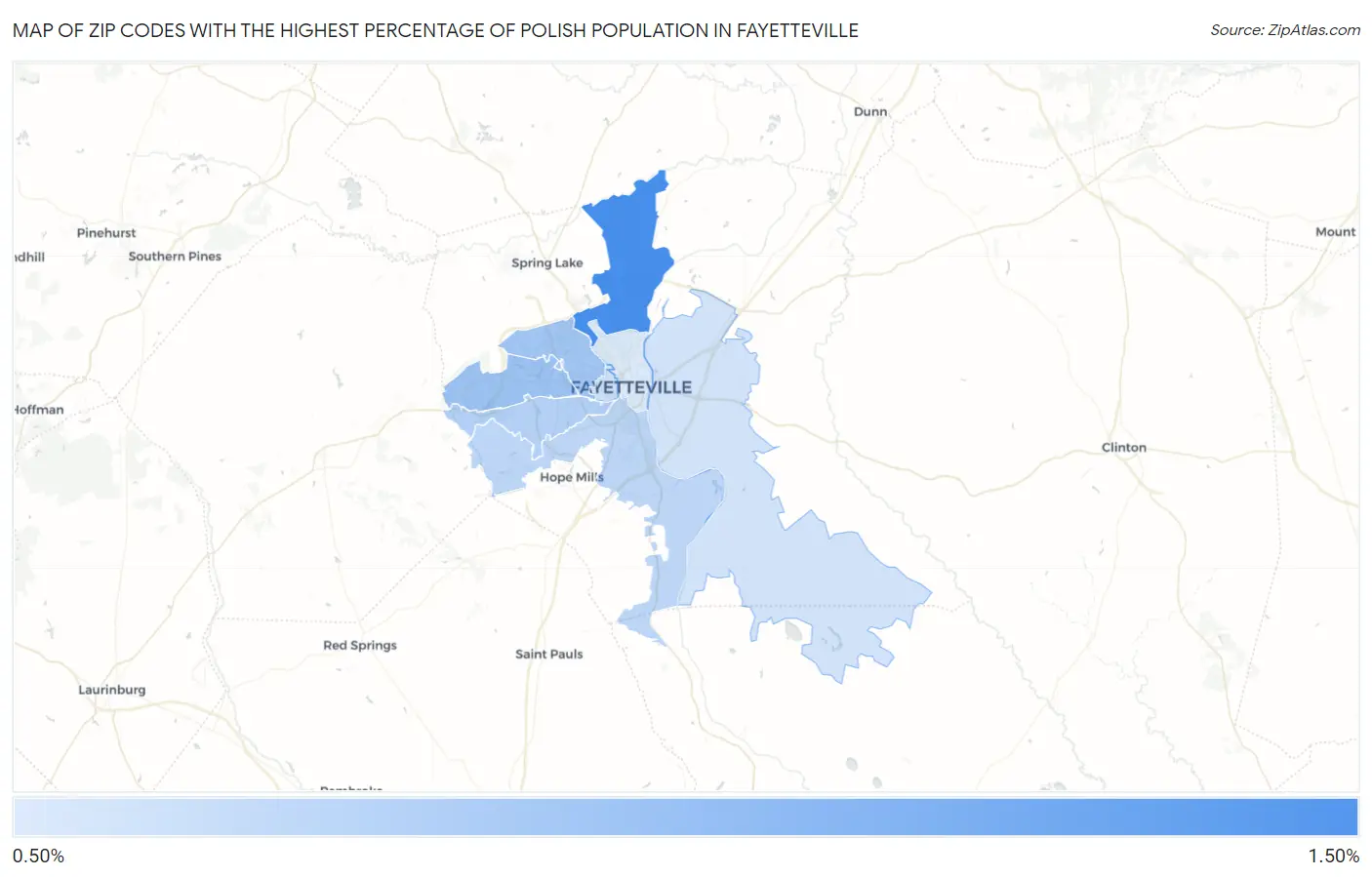 Zip Codes with the Highest Percentage of Polish Population in Fayetteville Map