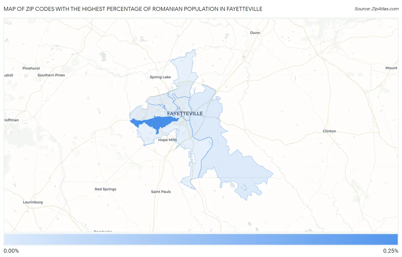 Zip Codes with the Highest Percentage of Romanian Population in Fayetteville Map