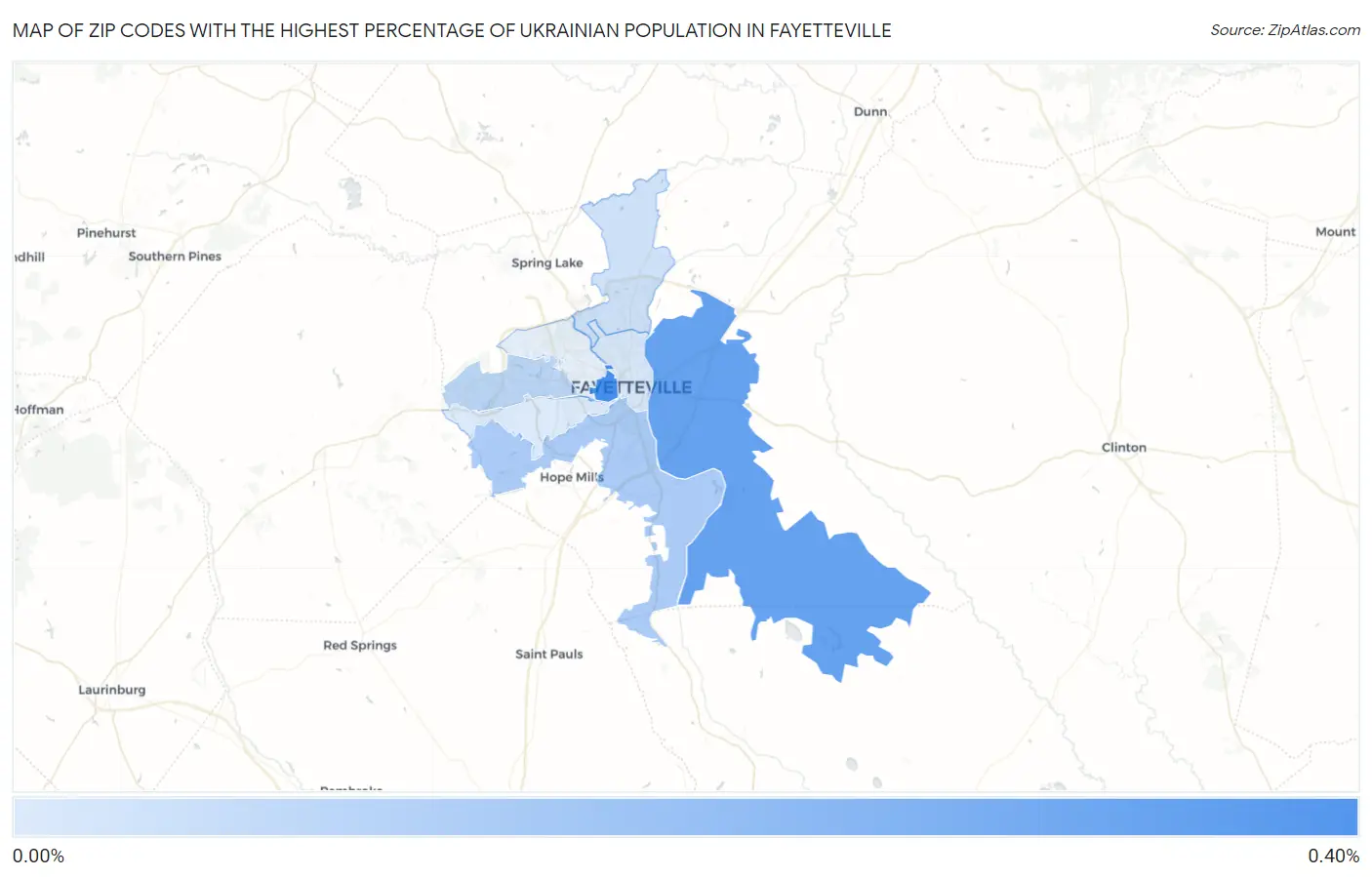 Zip Codes with the Highest Percentage of Ukrainian Population in Fayetteville Map