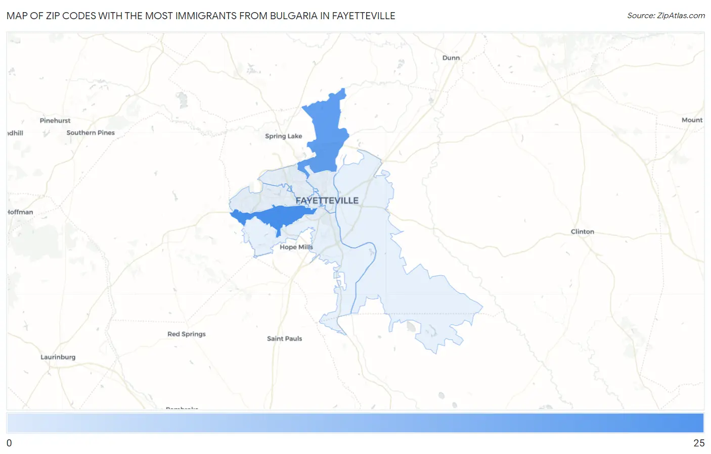 Zip Codes with the Most Immigrants from Bulgaria in Fayetteville Map