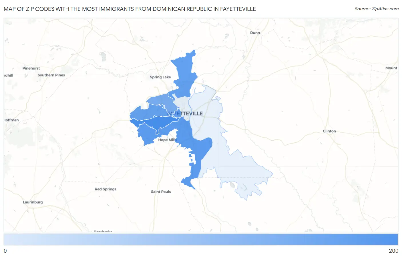 Zip Codes with the Most Immigrants from Dominican Republic in Fayetteville Map