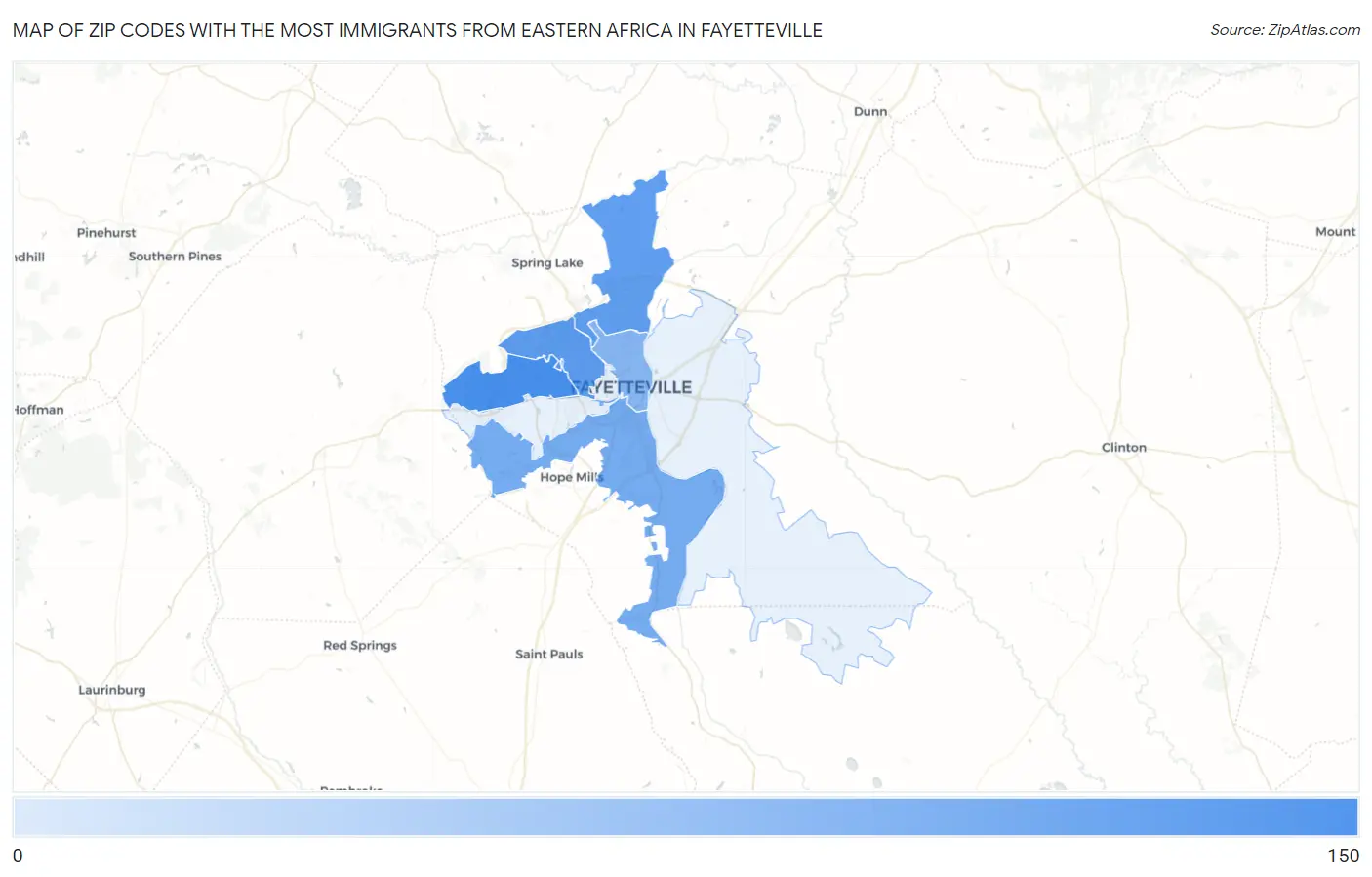 Zip Codes with the Most Immigrants from Eastern Africa in Fayetteville Map