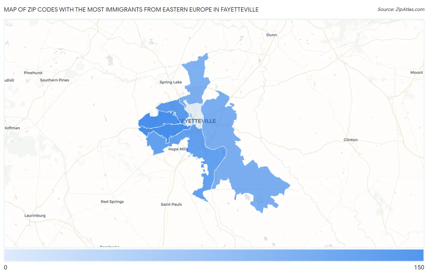 Zip Codes with the Most Immigrants from Eastern Europe in Fayetteville Map