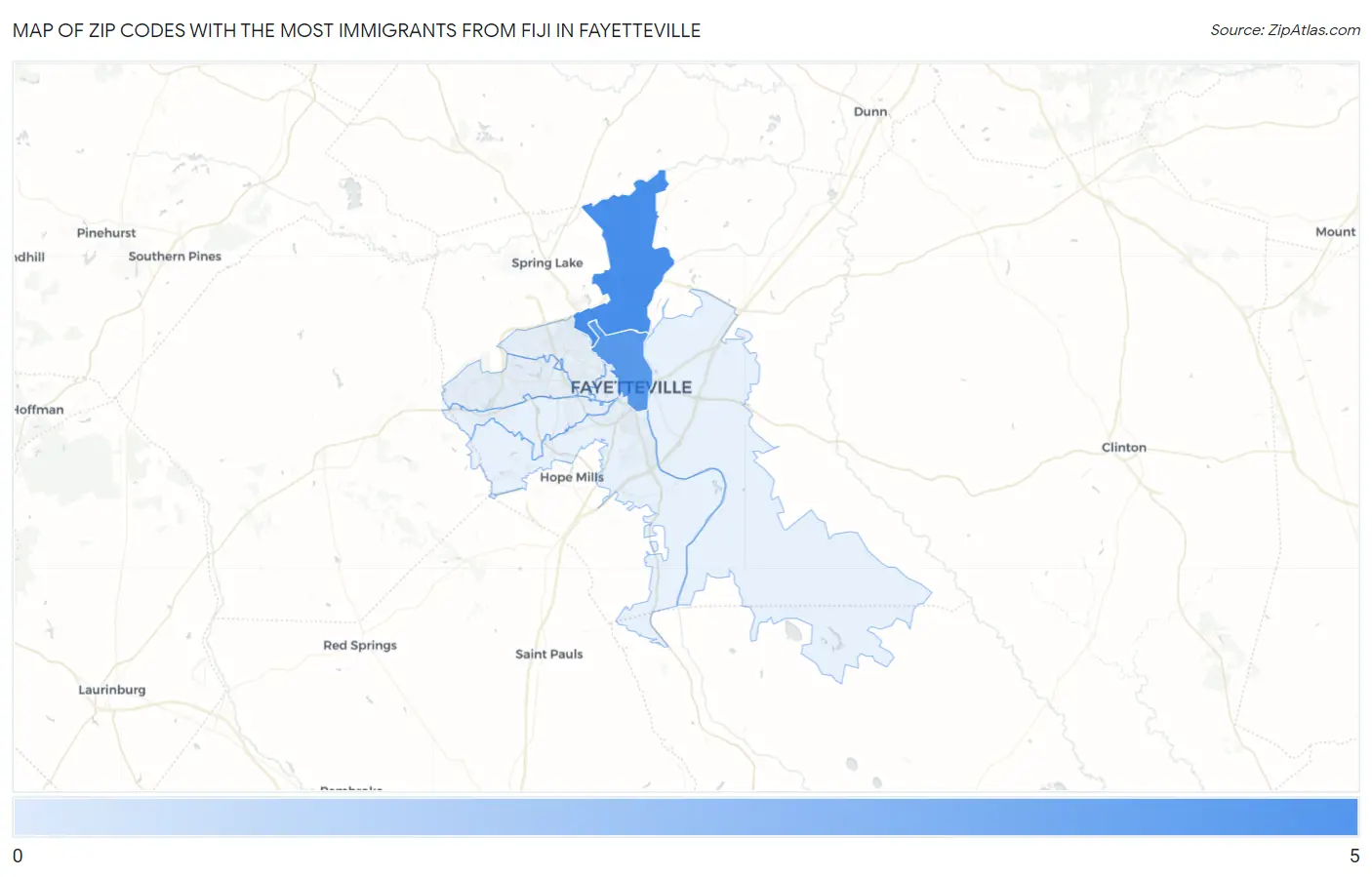 Zip Codes with the Most Immigrants from Fiji in Fayetteville Map