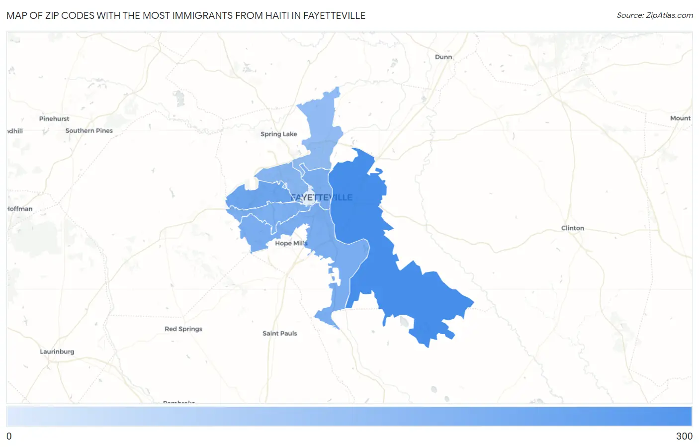 Zip Codes with the Most Immigrants from Haiti in Fayetteville Map