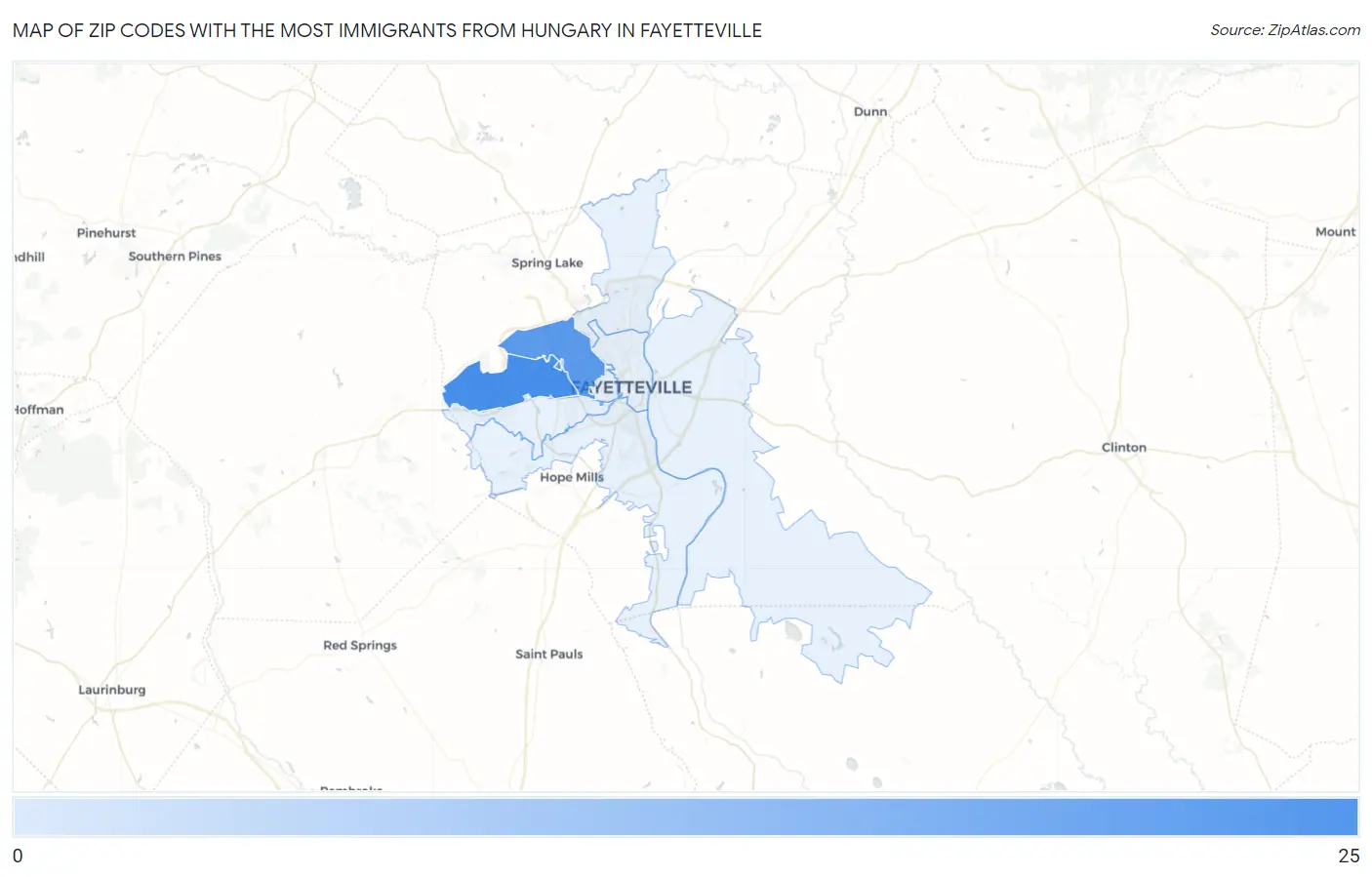 Zip Codes with the Most Immigrants from Hungary in Fayetteville Map