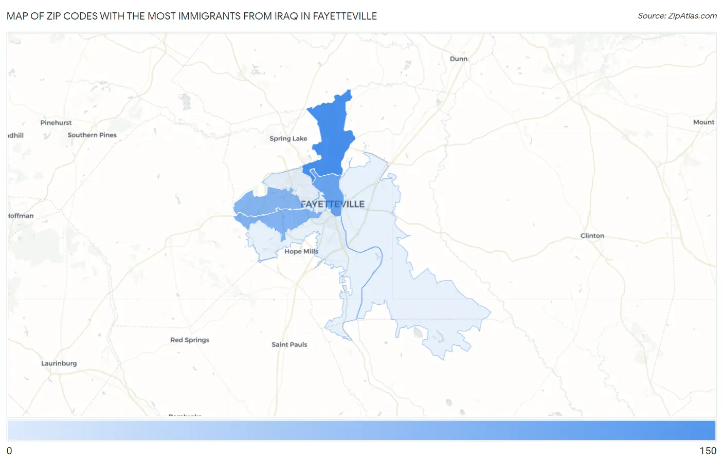 Zip Codes with the Most Immigrants from Iraq in Fayetteville Map