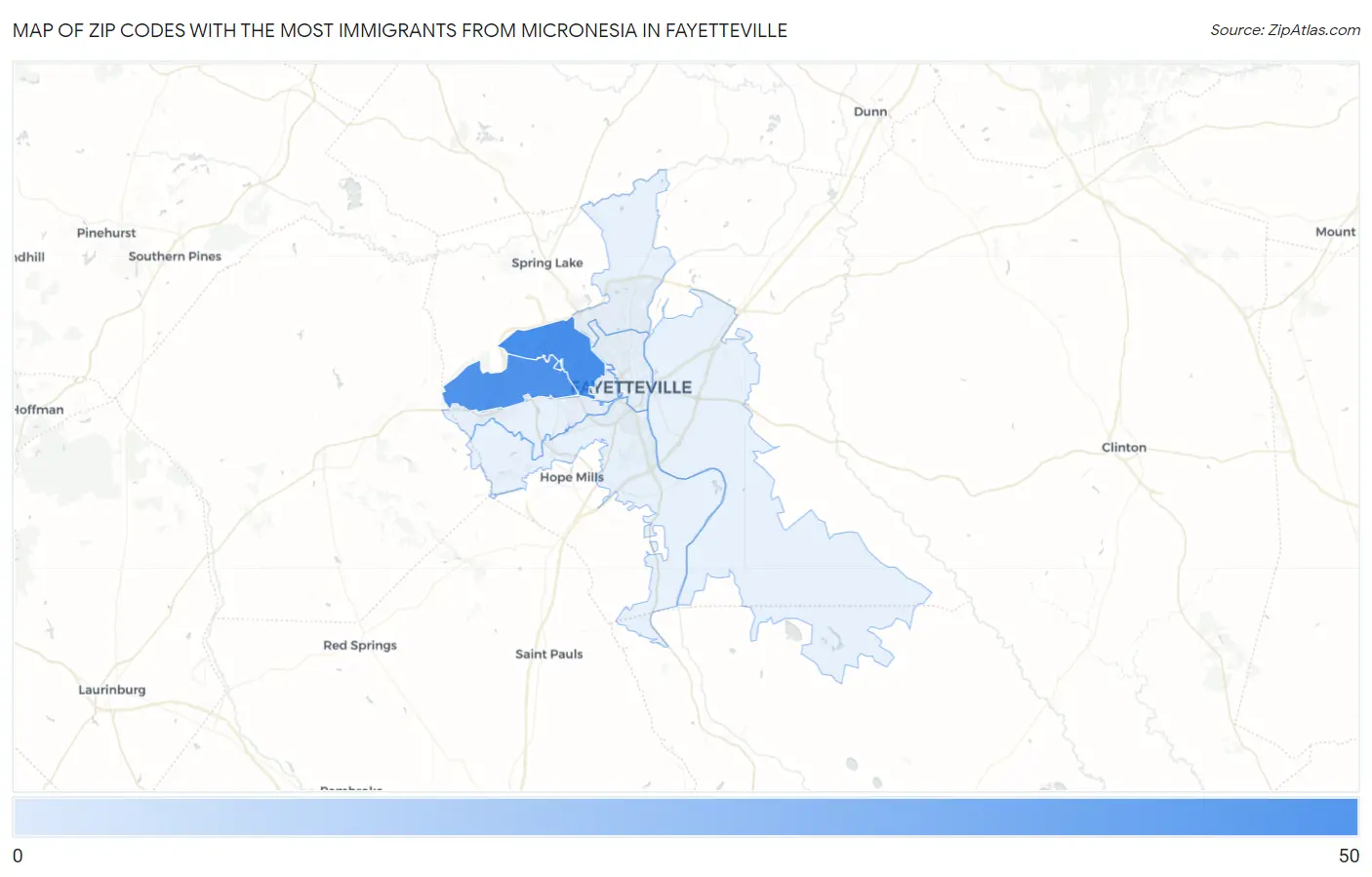 Zip Codes with the Most Immigrants from Micronesia in Fayetteville Map