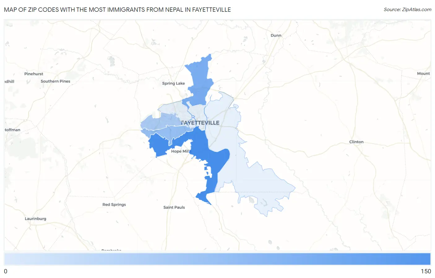 Zip Codes with the Most Immigrants from Nepal in Fayetteville Map