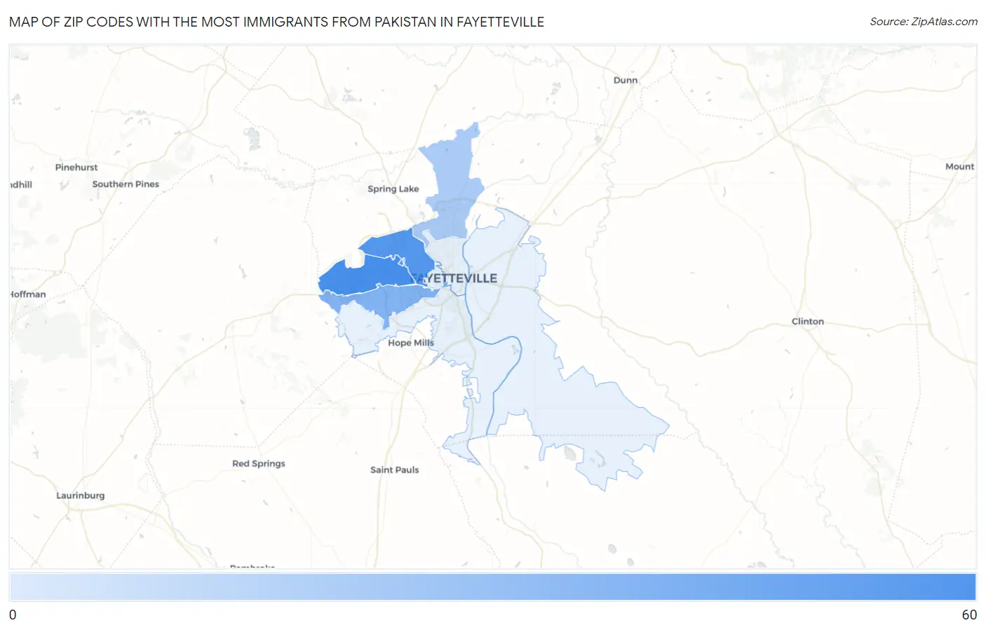 Zip Codes with the Most Immigrants from Pakistan in Fayetteville Map