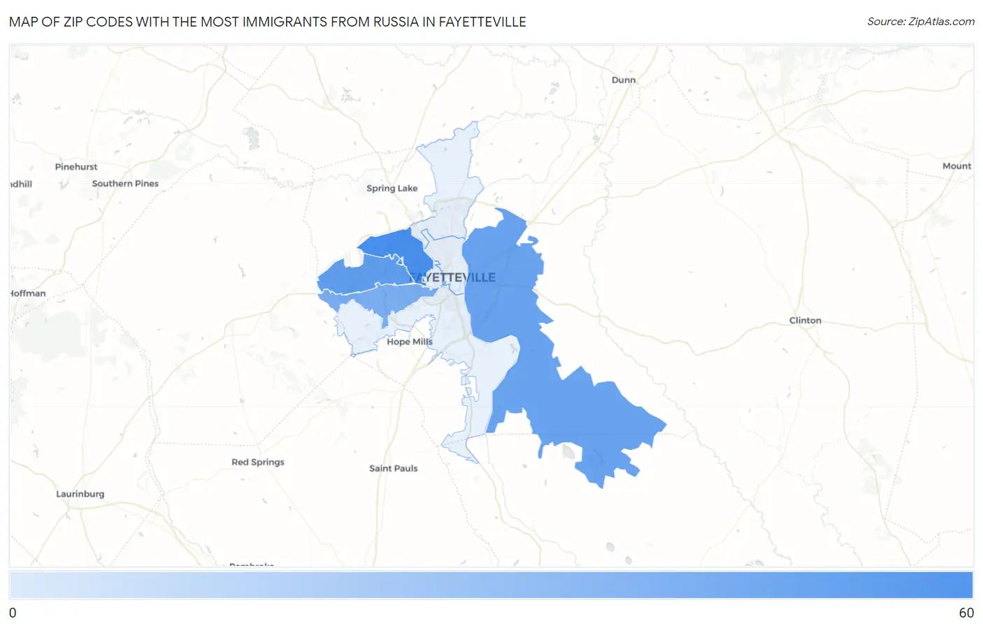 Zip Codes with the Most Immigrants from Russia in Fayetteville Map