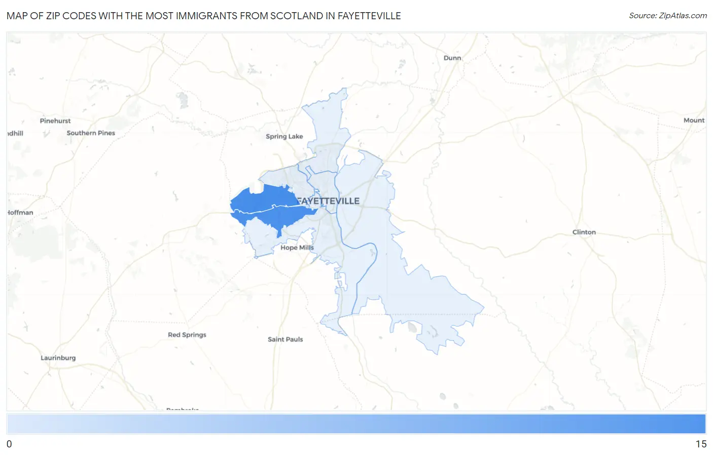 Zip Codes with the Most Immigrants from Scotland in Fayetteville Map