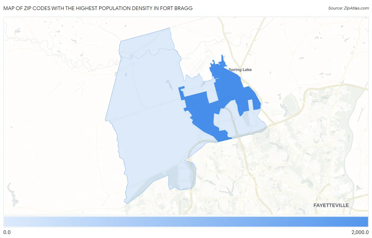 Zip Codes with the Highest Population Density in Fort Bragg Map