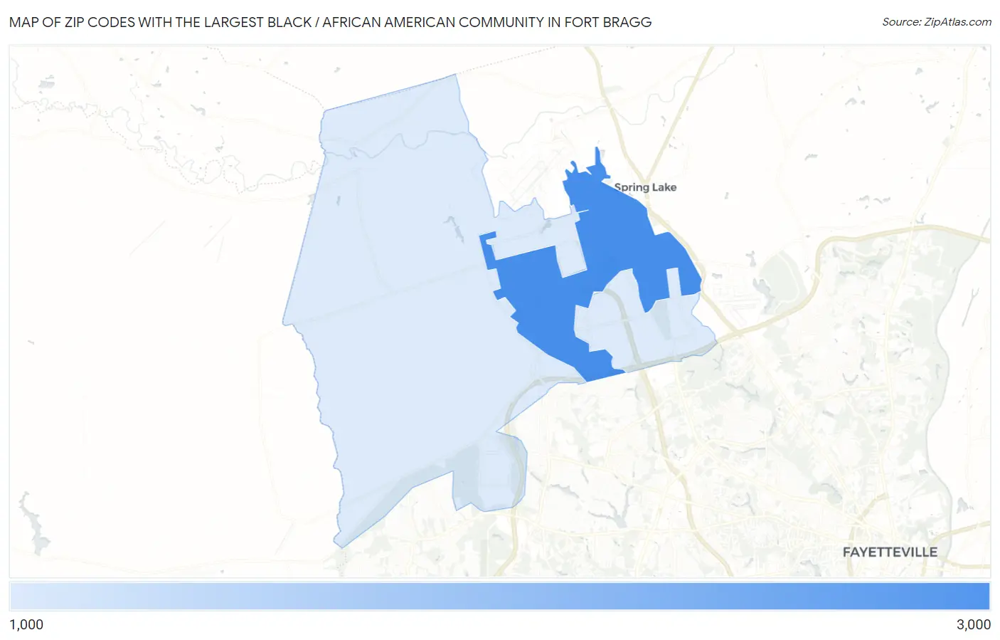 Zip Codes with the Largest Black / African American Community in Fort Bragg Map