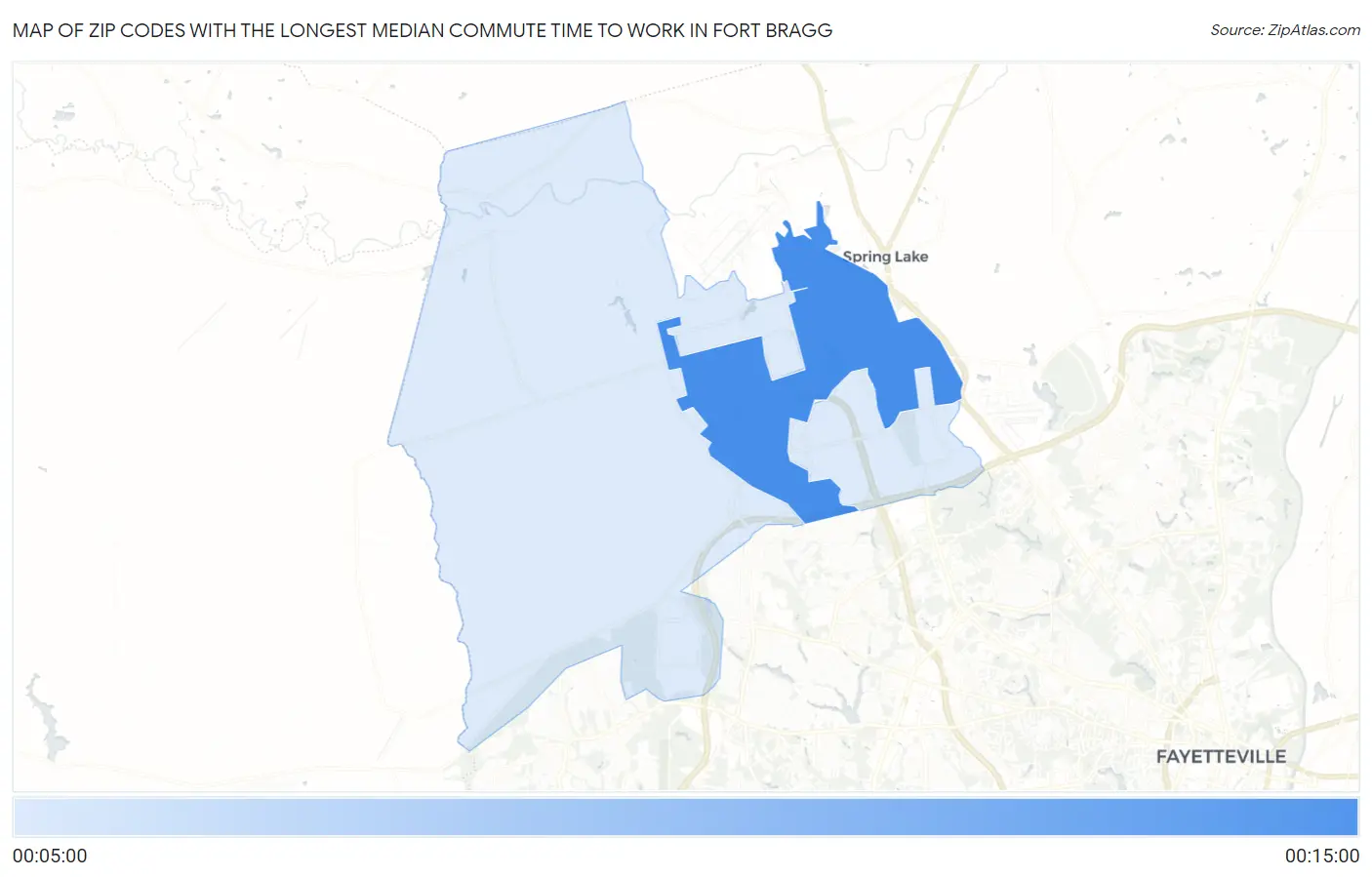 Zip Codes with the Longest Median Commute Time to Work in Fort Bragg Map