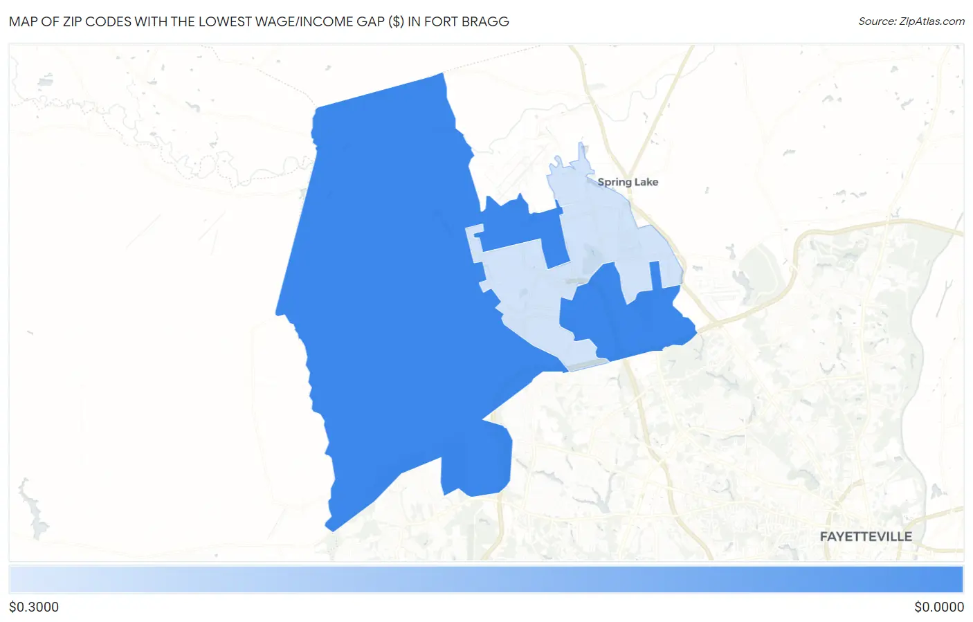 Zip Codes with the Lowest Wage/Income Gap ($) in Fort Bragg Map