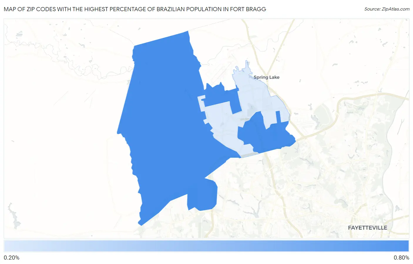 Zip Codes with the Highest Percentage of Brazilian Population in Fort Bragg Map