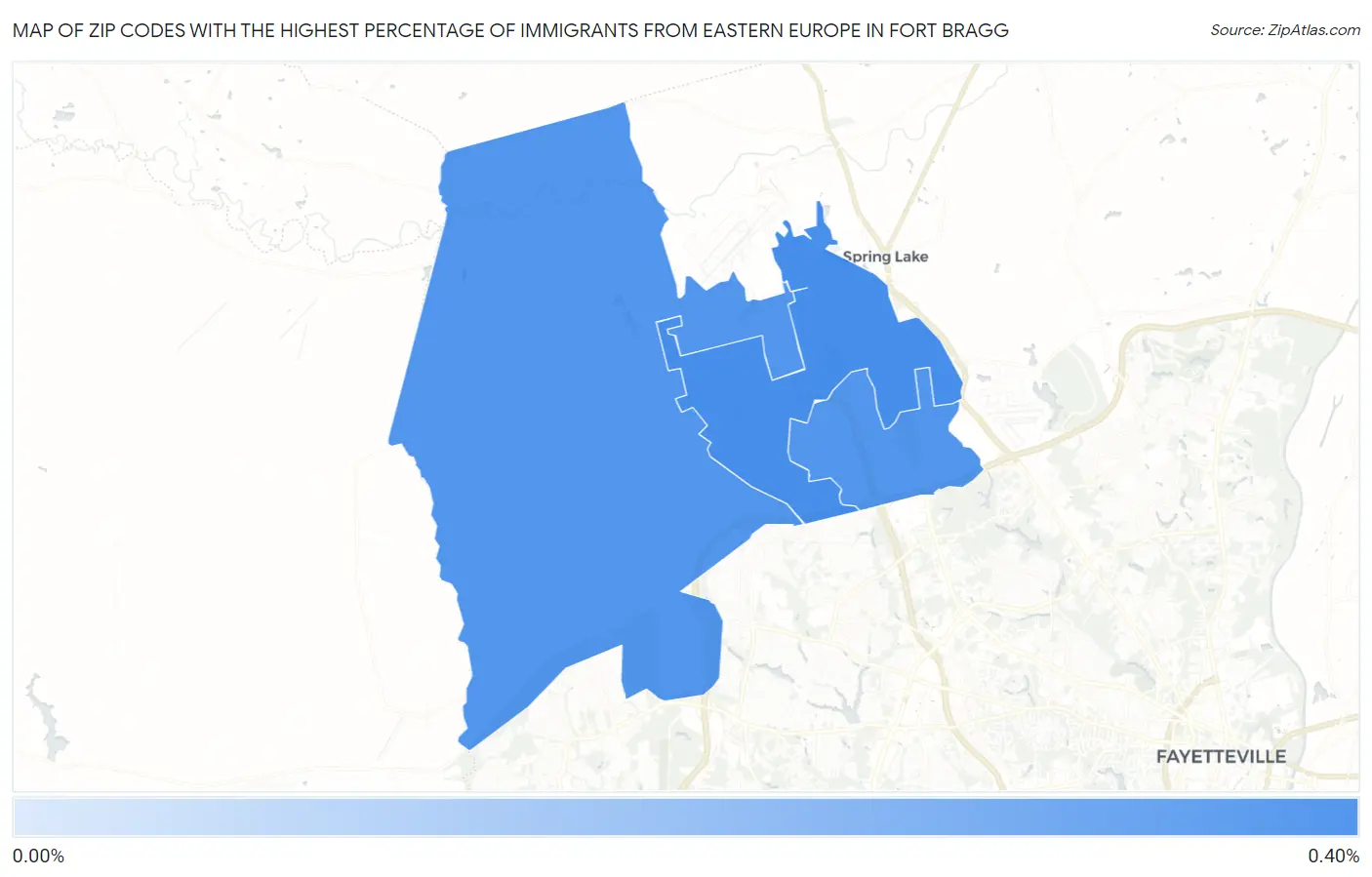 Zip Codes with the Highest Percentage of Immigrants from Eastern Europe in Fort Bragg Map