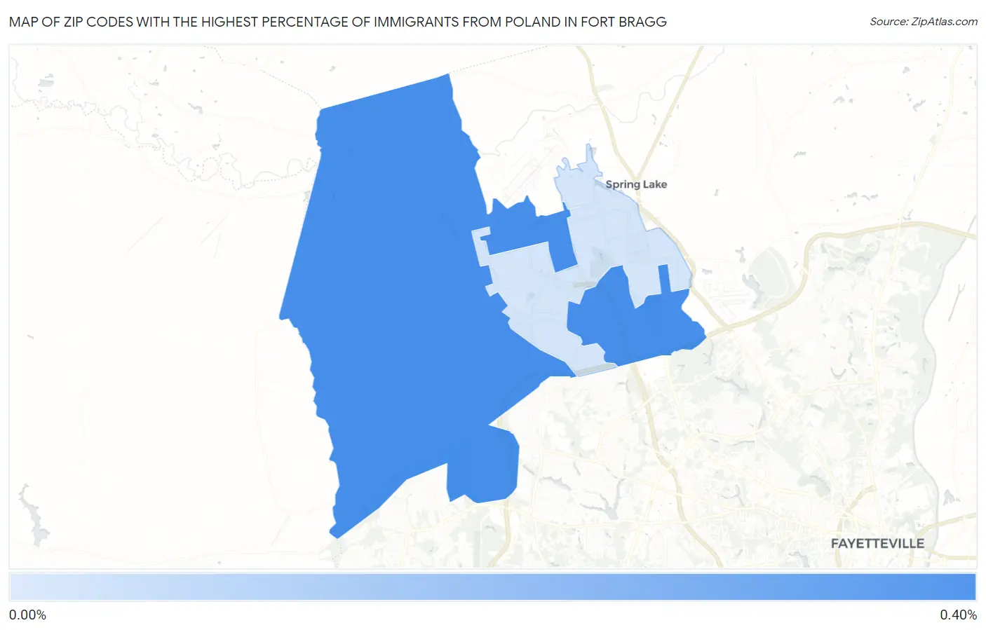 Zip Codes with the Highest Percentage of Immigrants from Poland in Fort Bragg Map