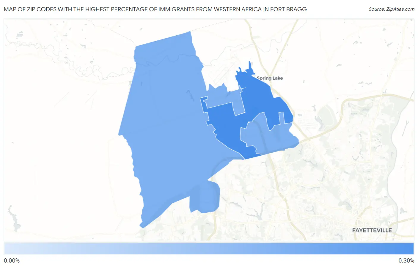 Zip Codes with the Highest Percentage of Immigrants from Western Africa in Fort Bragg Map
