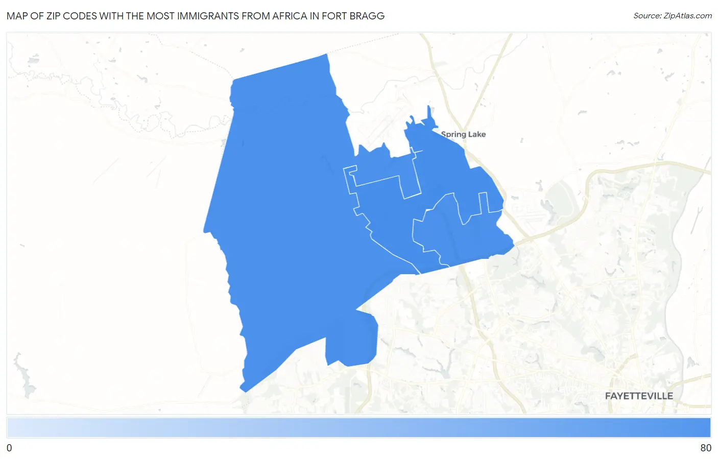 Zip Codes with the Most Immigrants from Africa in Fort Bragg Map