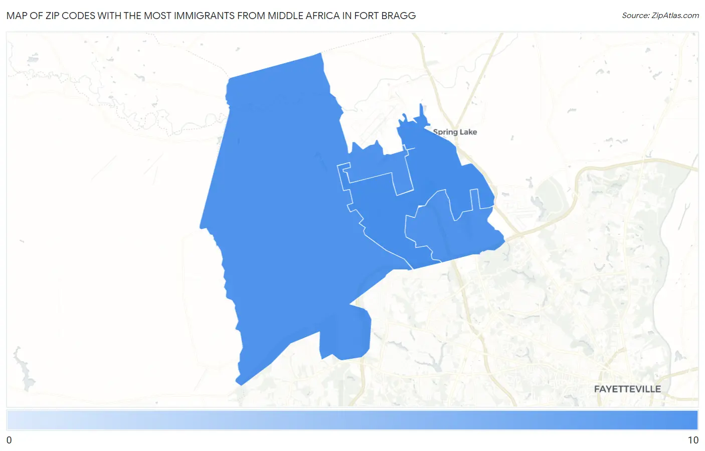 Zip Codes with the Most Immigrants from Middle Africa in Fort Bragg Map