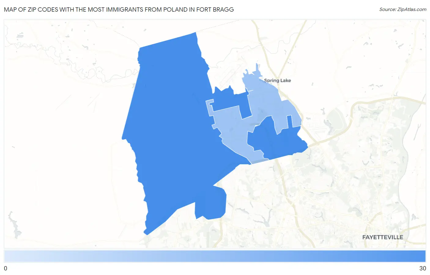 Zip Codes with the Most Immigrants from Poland in Fort Bragg Map