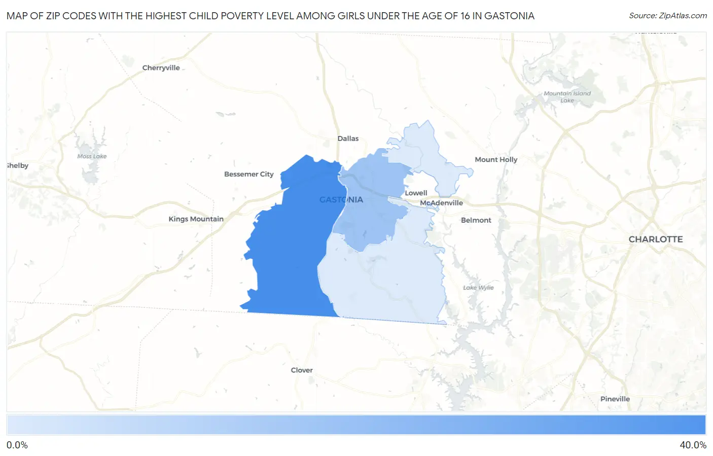 Zip Codes with the Highest Child Poverty Level Among Girls Under the Age of 16 in Gastonia Map