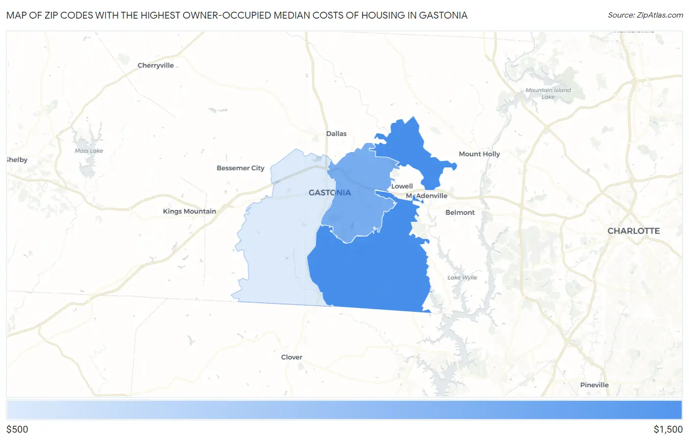 Zip Codes with the Highest Owner-Occupied Median Costs of Housing in Gastonia Map