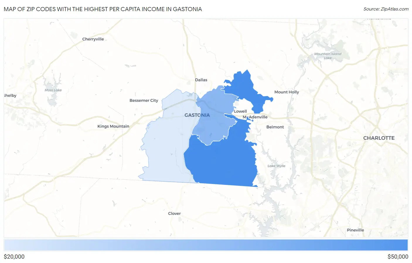Zip Codes with the Highest Per Capita Income in Gastonia Map