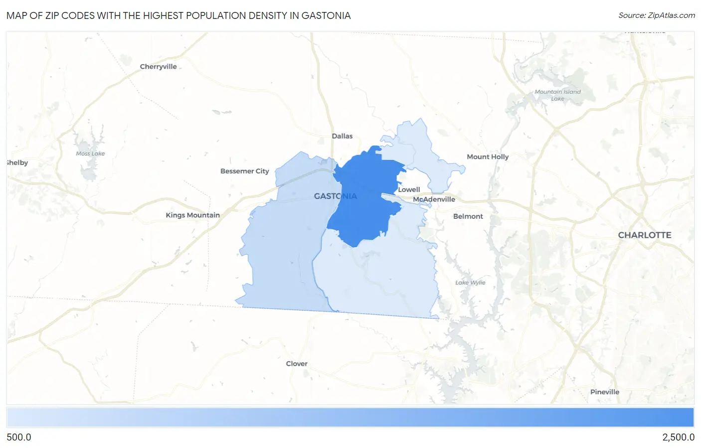 Zip Codes with the Highest Population Density in Gastonia Map