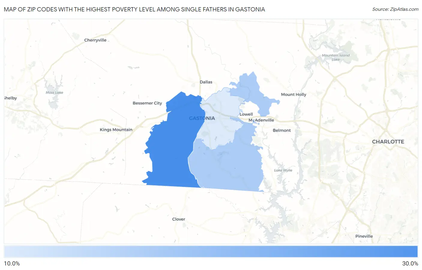 Zip Codes with the Highest Poverty Level Among Single Fathers in Gastonia Map