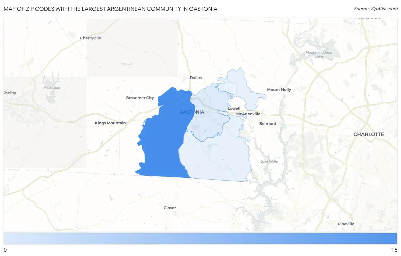 Zip Codes with the Largest Argentinean Community in Gastonia Map