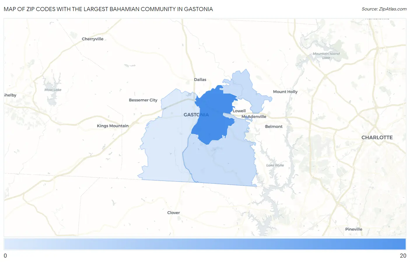 Zip Codes with the Largest Bahamian Community in Gastonia Map