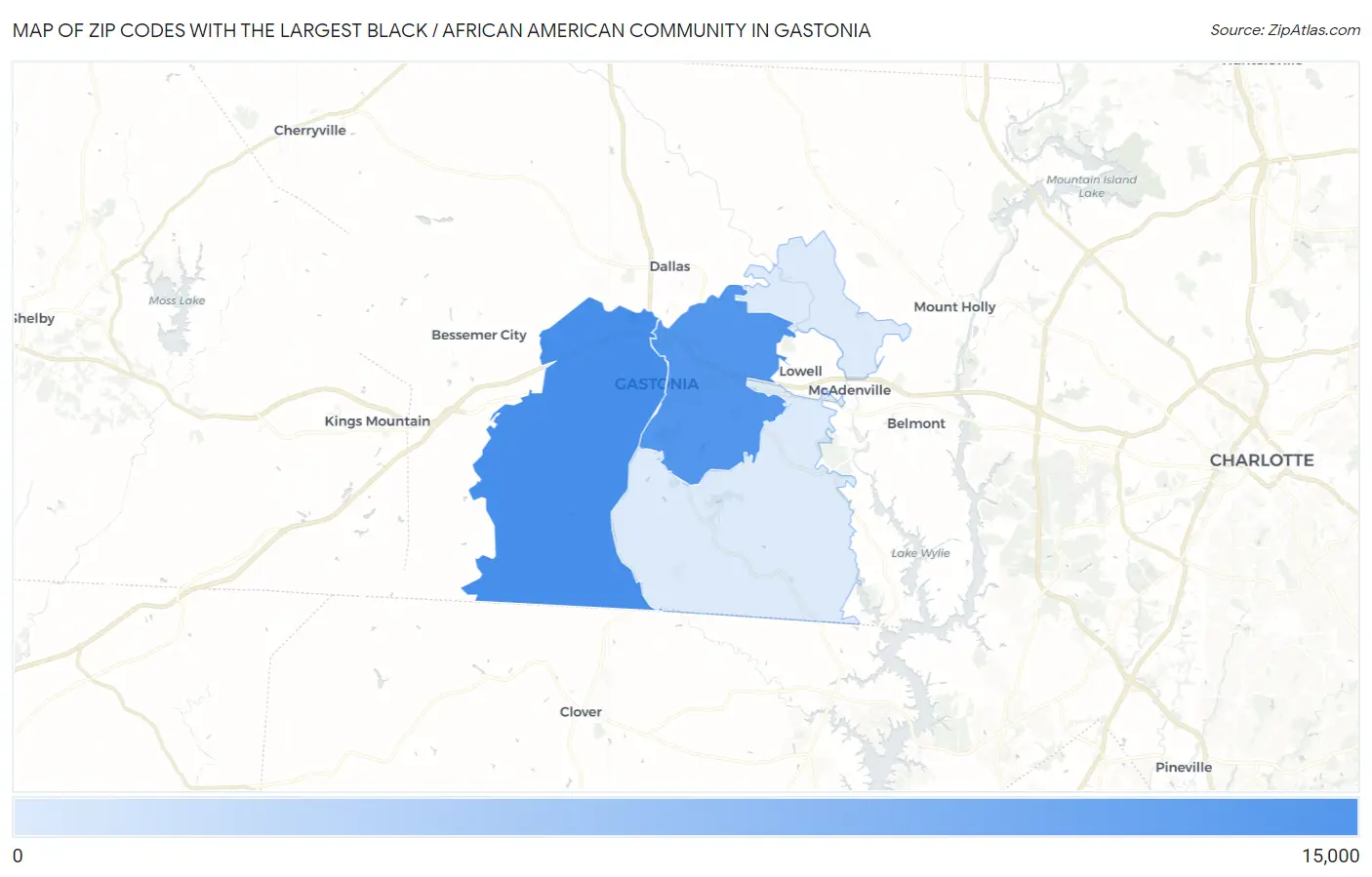 Zip Codes with the Largest Black / African American Community in Gastonia Map