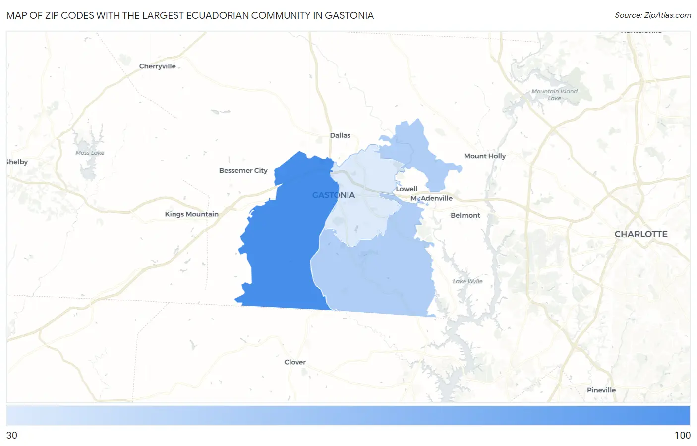 Zip Codes with the Largest Ecuadorian Community in Gastonia Map