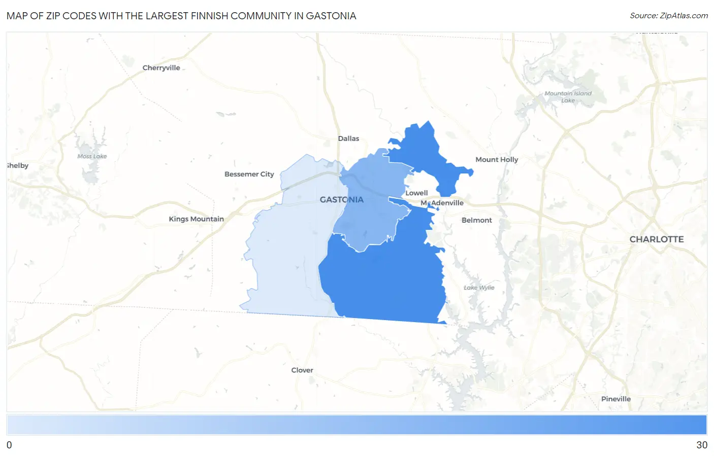 Zip Codes with the Largest Finnish Community in Gastonia Map